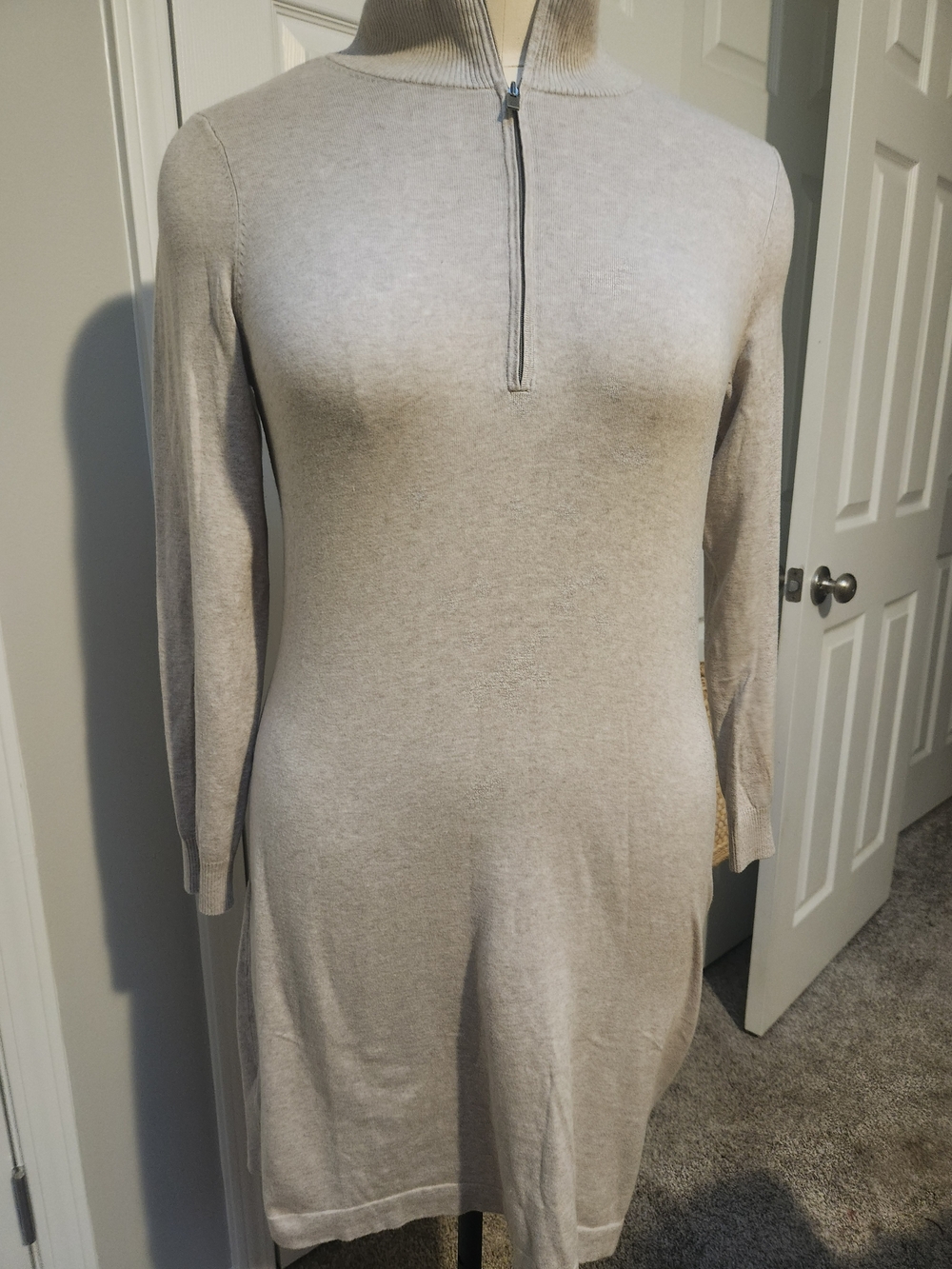 Tommy Bahama Beige/Cream Long Sleeve Half-Zip Sweater Dress (Dressing Gown)